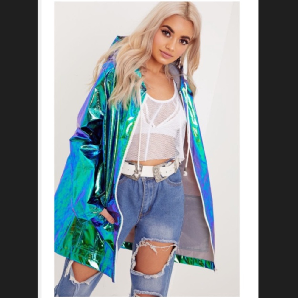 NWT Holographic rain jacket. Price negotiable.